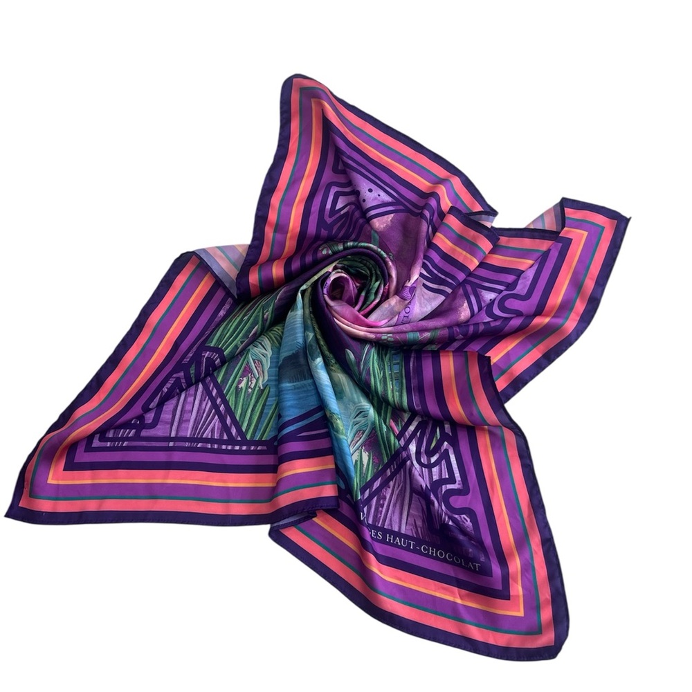 Vosges Haut-Chocolat Peace Love Satin Scarf Vibrant Tropical Birds And Foliage - Picture 5 of 8